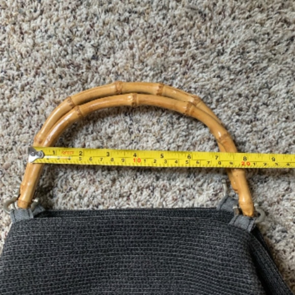 Vintage Black Woven Bag with Bamboo Handles - Picture 5 of 12